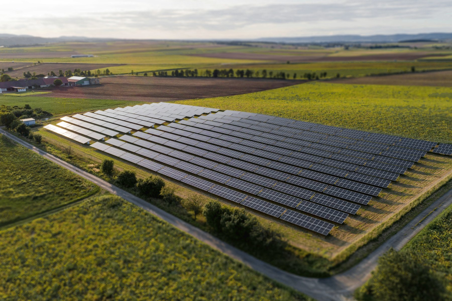 A solar array set within working farmland